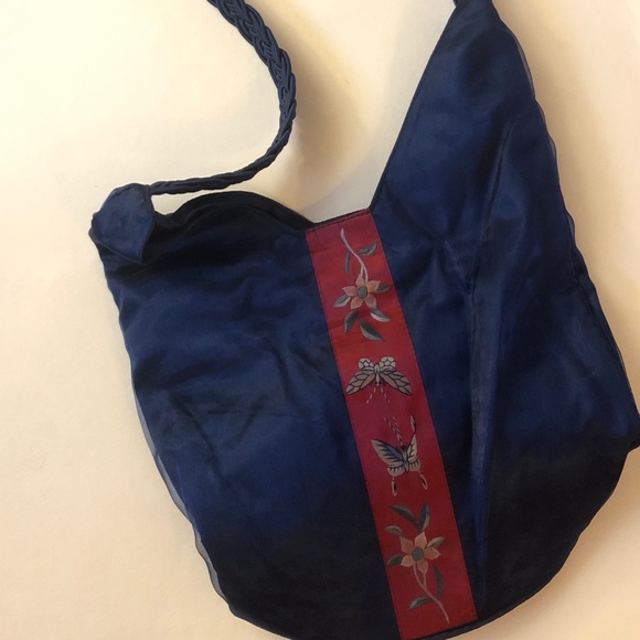 Beautiful Blue Bag with Floral Detail - Picture 1 of 5
